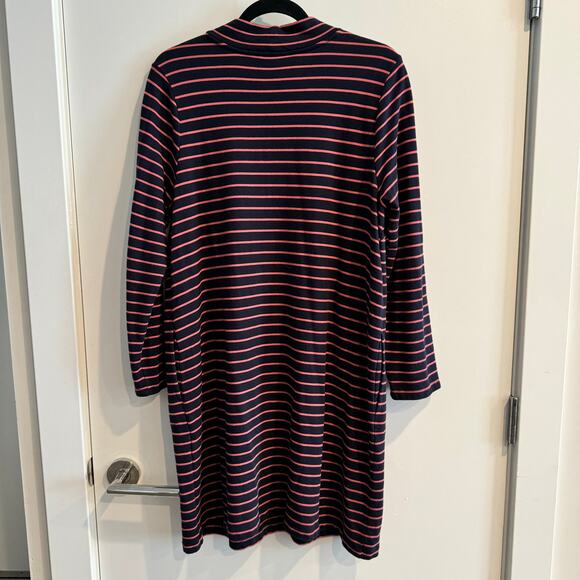 J. Jill Mock Neck Dress Blue Pink Stripe Terry Knit Pullover Long Sleeve Sz L - Picture 6 of 6